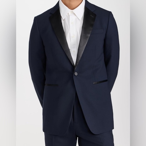 Theory Navy Blue with Black Accent Tuxedo Jacket - Picture 1 of 7